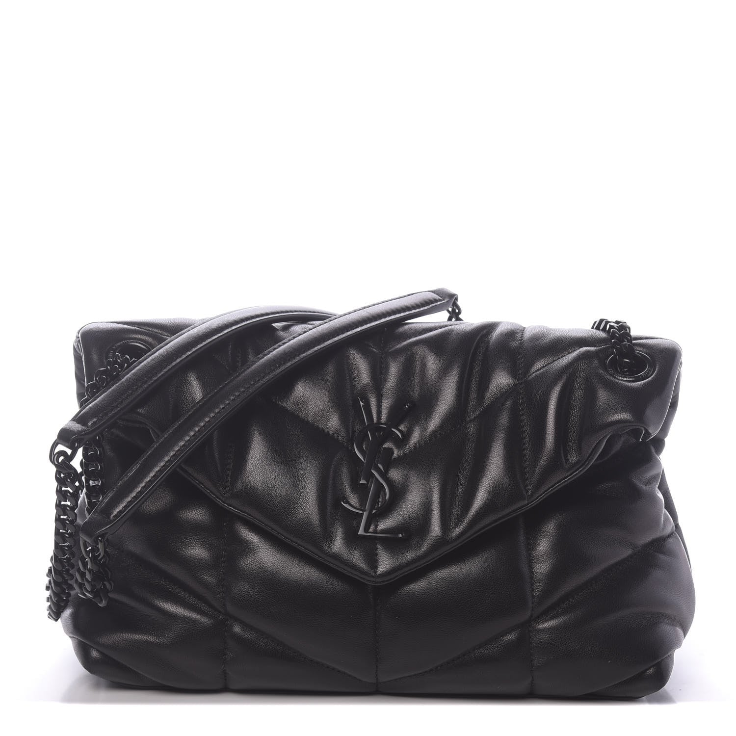 Saint Laurent Lambskin Quilted Small Loulou Puffer Monogram Chain Satchel Black 1 of 10
