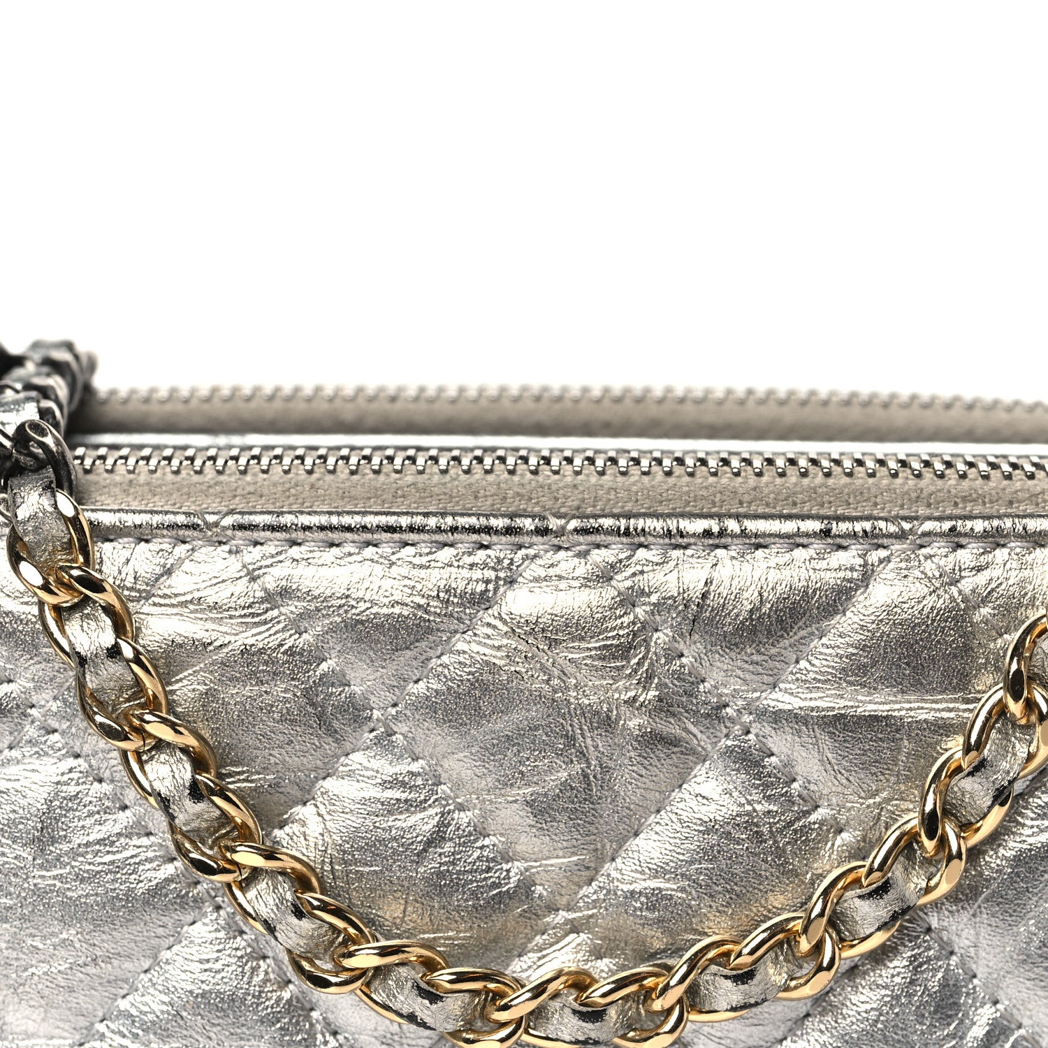 Chanel Metallic Lambskin Calfskin Quilted Small Gabrielle Clutch With Chain Silver 11 of 15