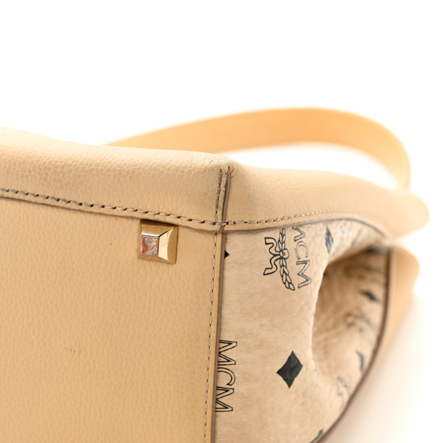MCM Grained Calfskin Visetos Medium Sarah Hobo Latte Beige 12 of 13