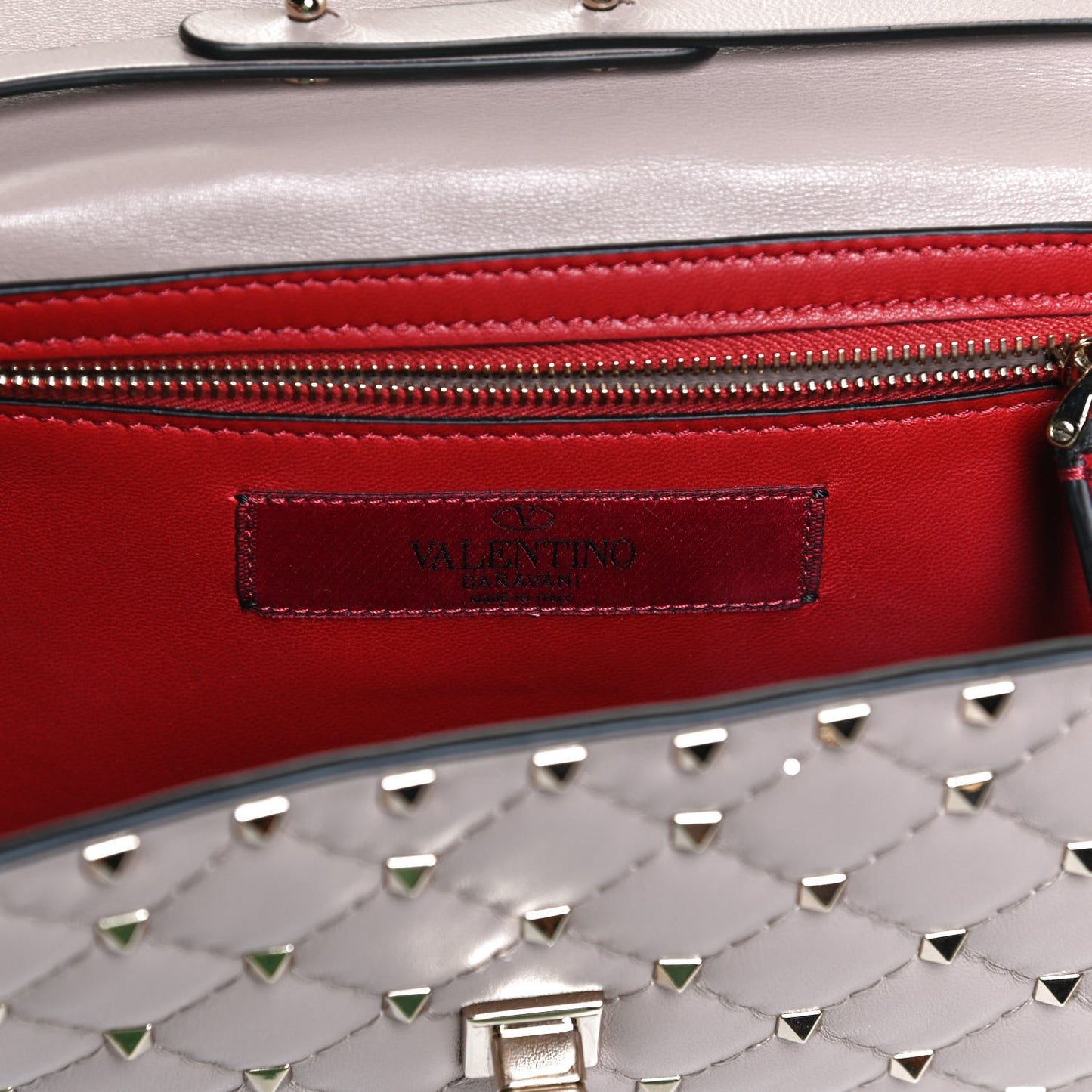 Lambskin Rockstud Spike Wallet on Chain Poudre