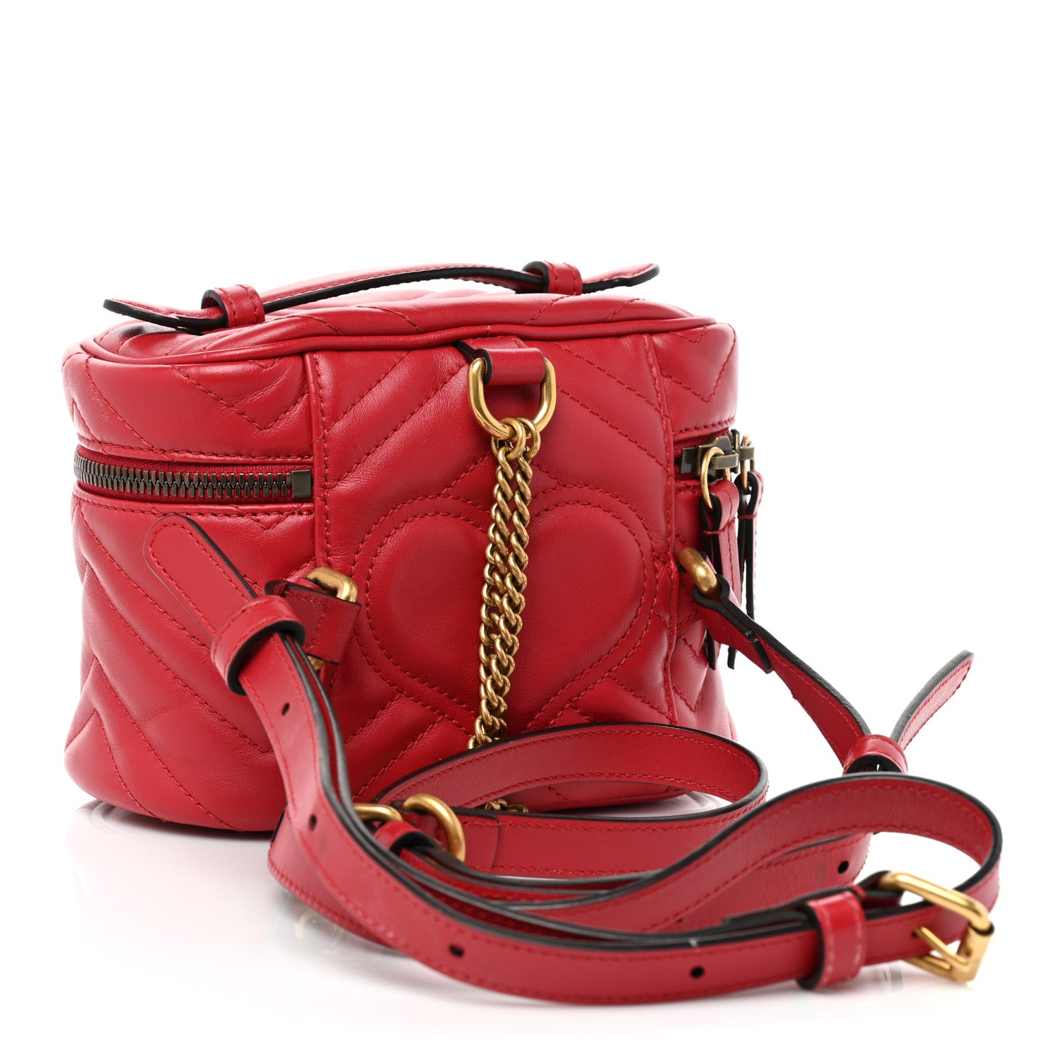 Gucci Calfskin Matelasse Mini GG Marmont Round Backpack Hibiscus Red 3 of 9