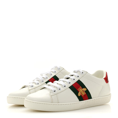 Gucci Calfskin Ayers Bee Embroidered Womens Ace Sneakers 38 White Green 4 of 10