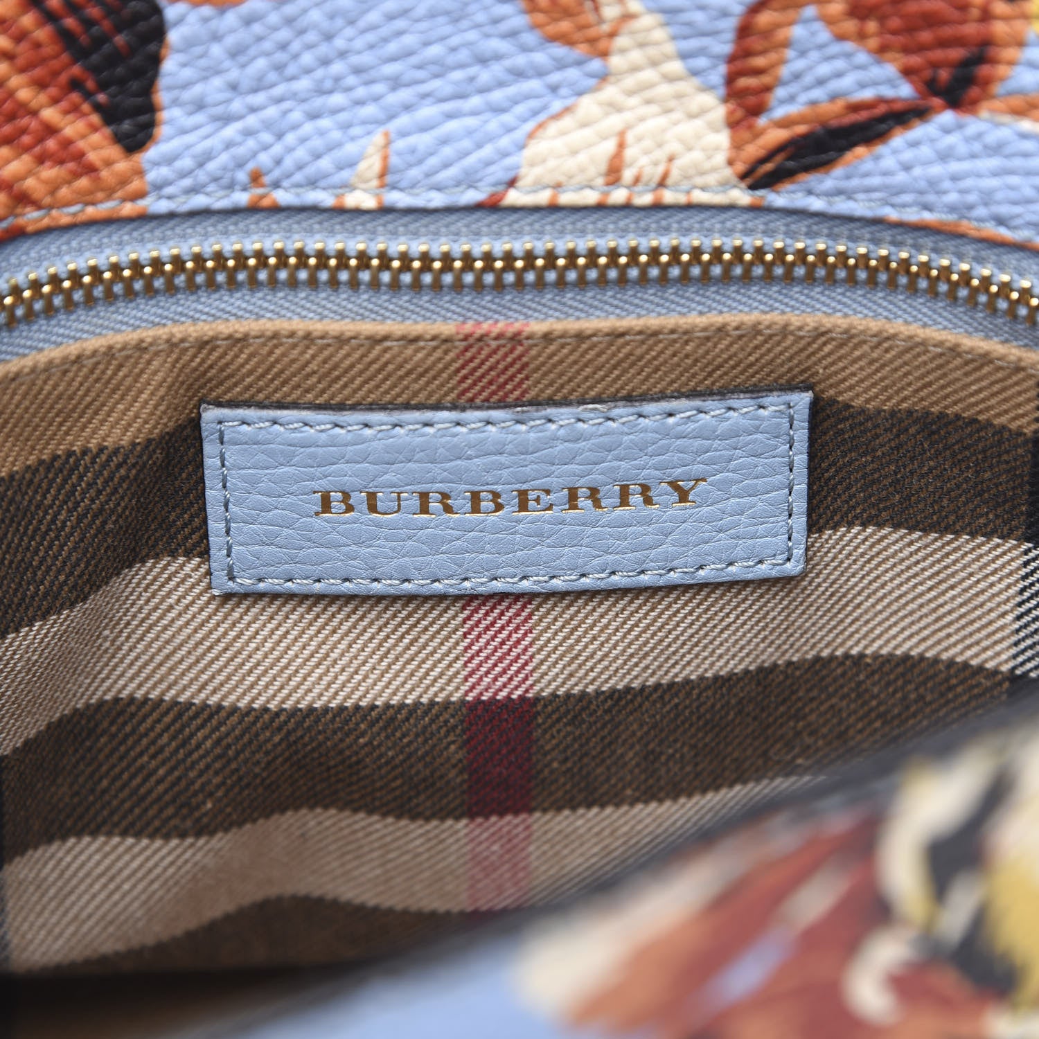 Burberry Soft Grain Calfskin Floral Print Medium Buckle Tote Peony Rose Pale Blue Vibrant Orange 6 of 13