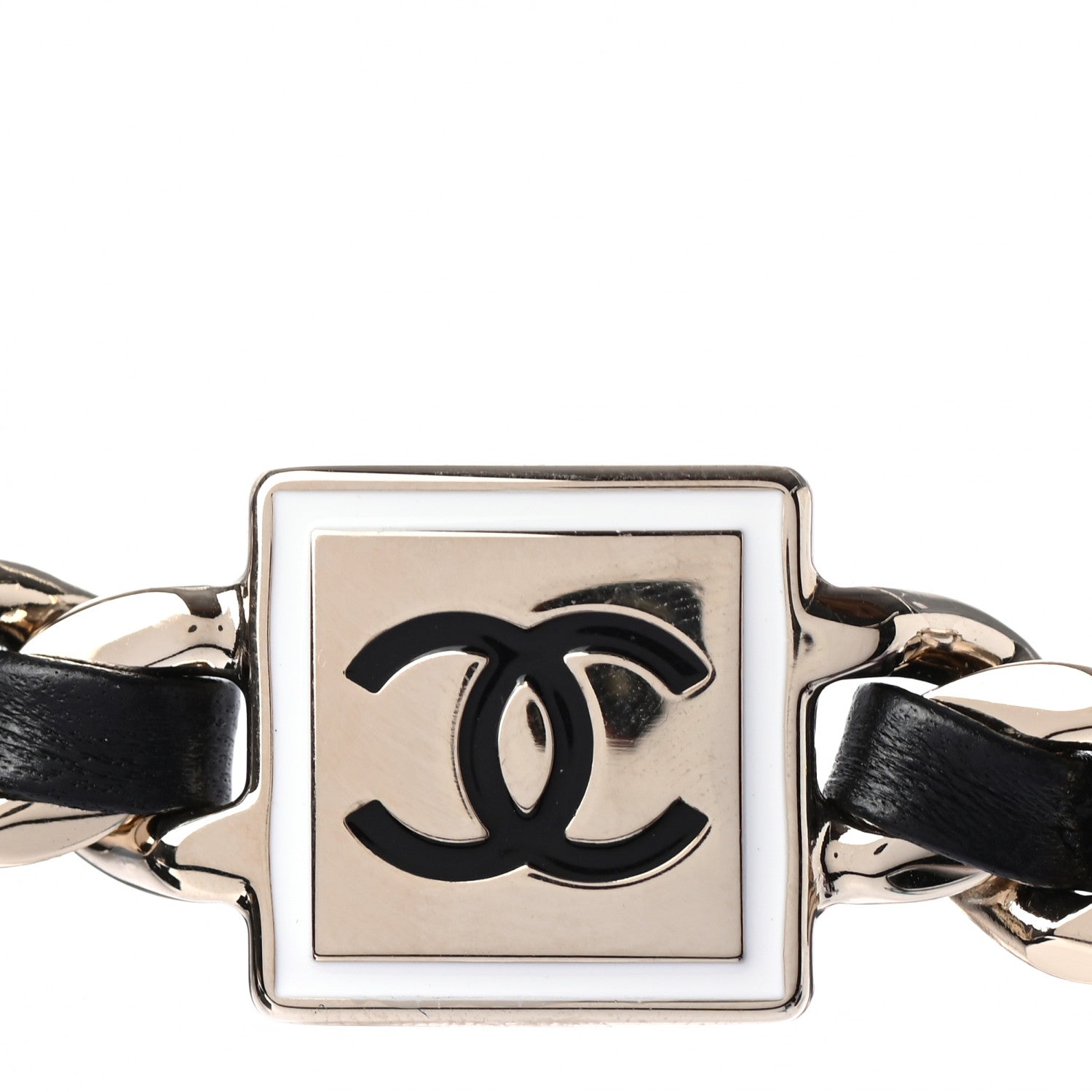 Chanel Metal Lambskin CC Square Choker Gold Black White 3 of 4