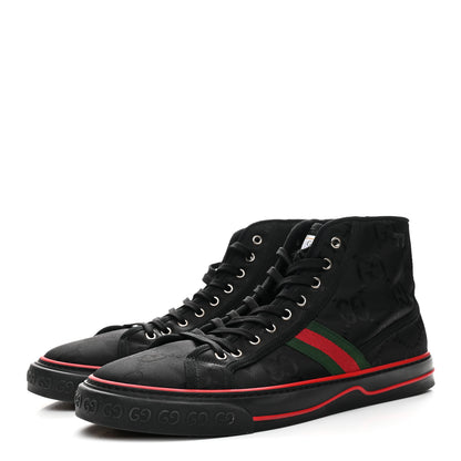 Gucci Econyl Nylon Web Monogram Off The Grid Mens 1977 Tennis High Top Sneakers 12 Black 4 of 9