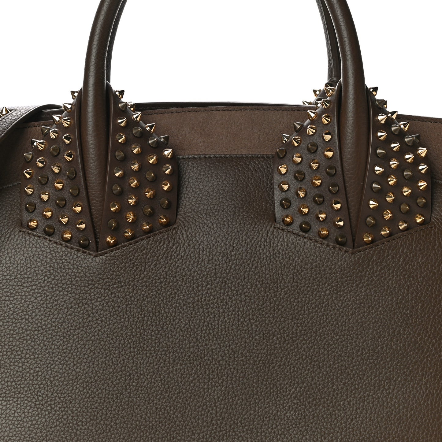 Suede Grained Calfskin Studded Large Eloise Satchel Brown