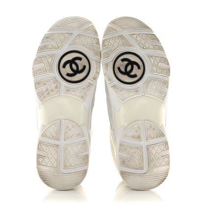 Chanel Suede Calfskin Lambskin High Top CC Sneakers 36.5 White Blue 5 of 11