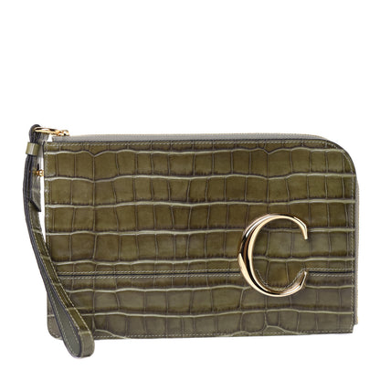 Chloe Crocodile Embossed Calfskin C Flat Pouch Misty Forest 1 of 4