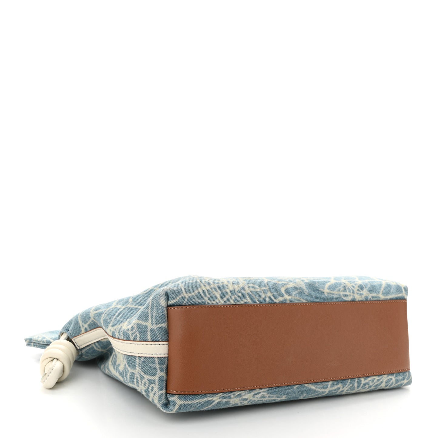 Denim Calfskin Mermaid Print Paula's Ibiza Flamenco Knot Bag Blue Tan