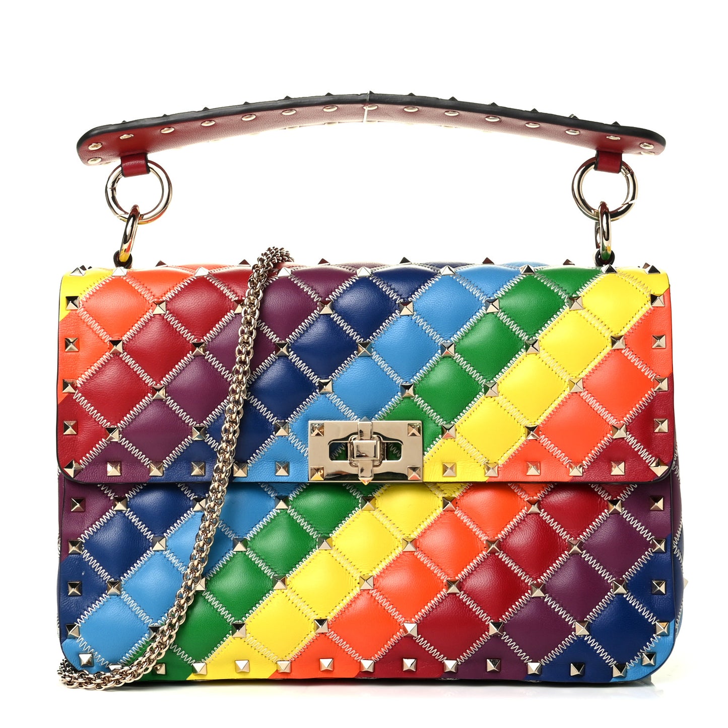 Lambskin Medium Rockstud Spike Shoulder Bag Rainbow