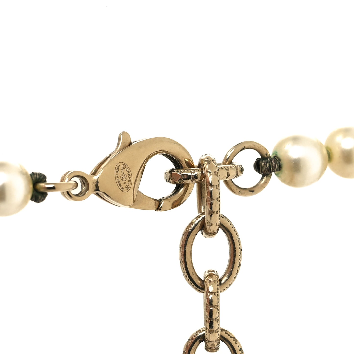 Graduated Pearl Crystal CC Long Necklace White