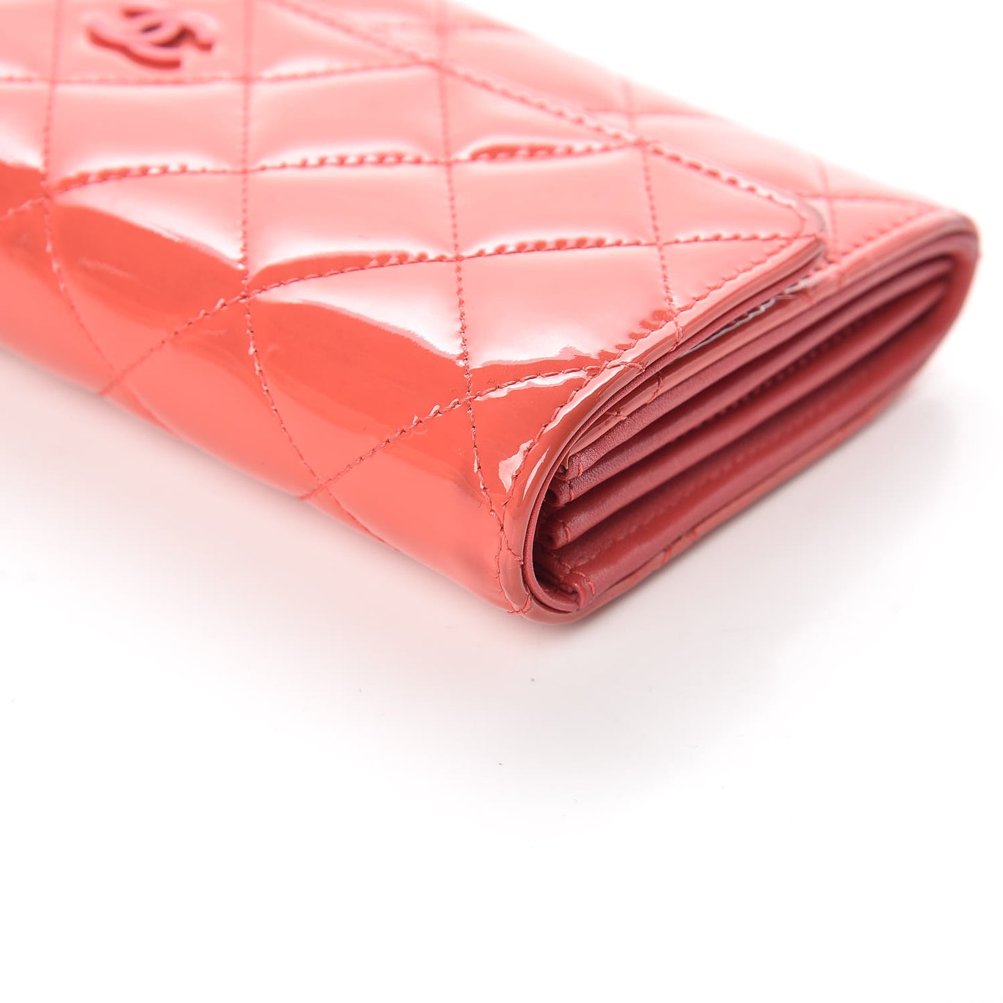 Patent Calfskin Quilted Large Flap Wallet Dark Pink