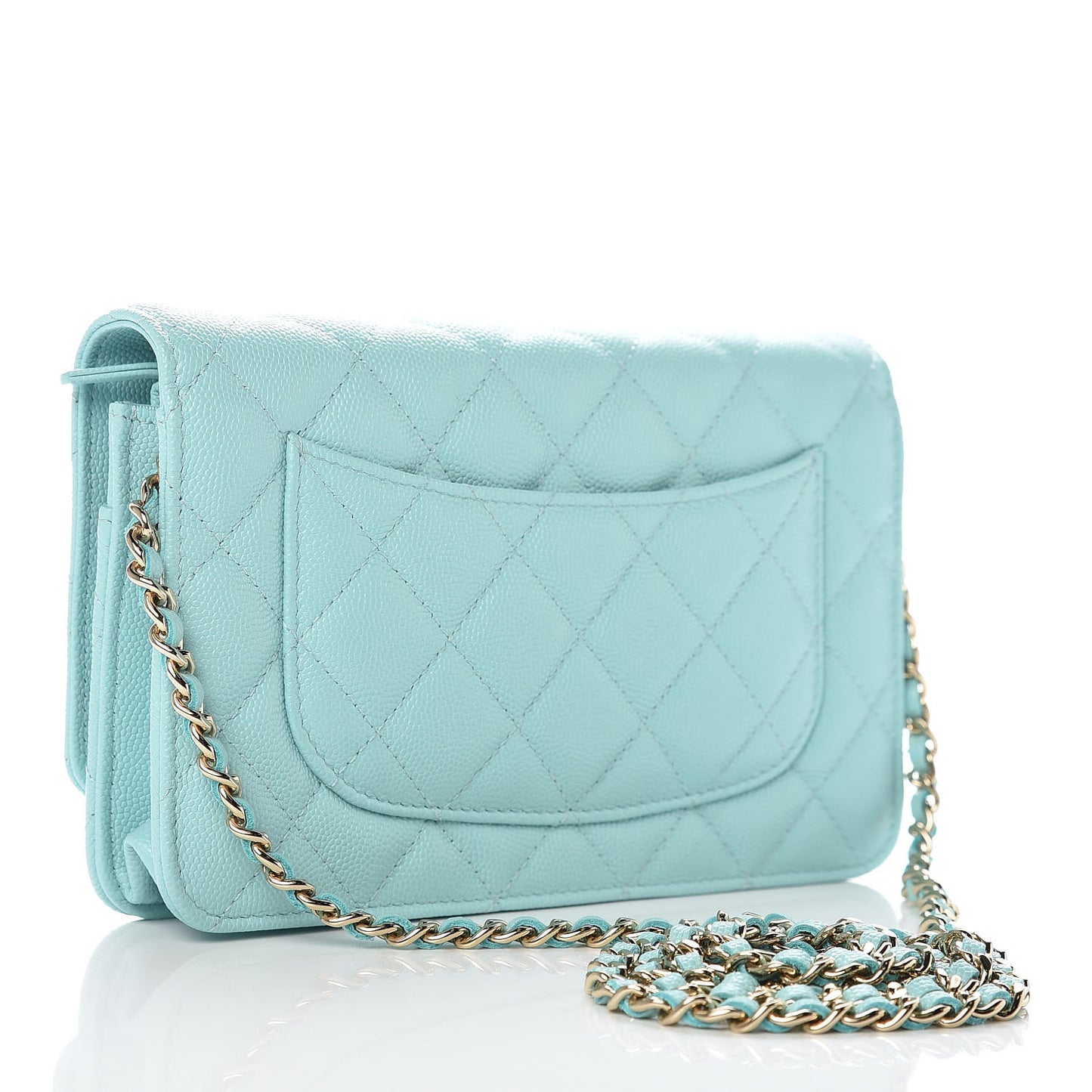Caviar Quilted Wallet On Chain WOC Light Blue