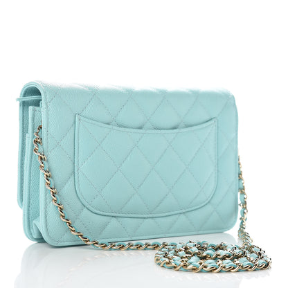 Chanel Caviar Quilted Wallet On Chain WOC Light Blue 3 of 9