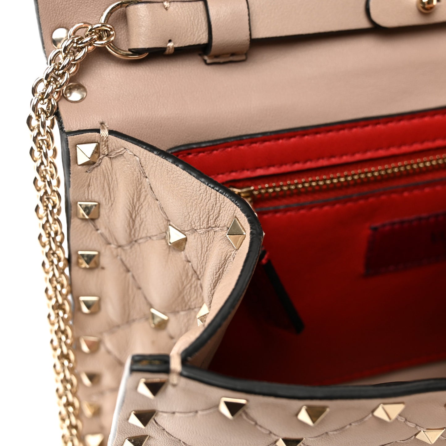 Lambskin Rockstud Spike Wallet on Chain Poudre