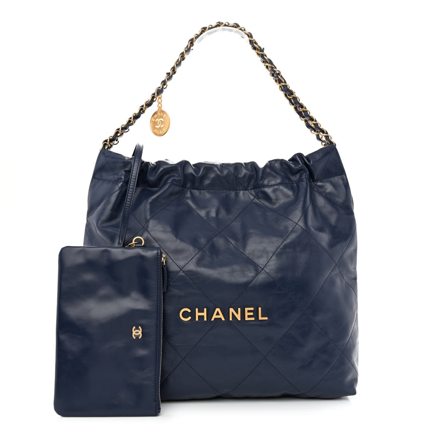 Shiny Calfskin Quilted Chanel 22 Navy Blue