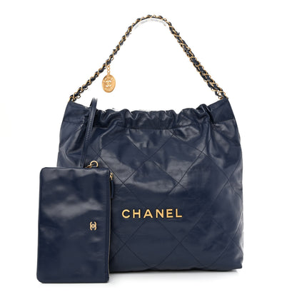 Chanel Shiny Calfskin Quilted Chanel 22 Navy Blue 1 of 12