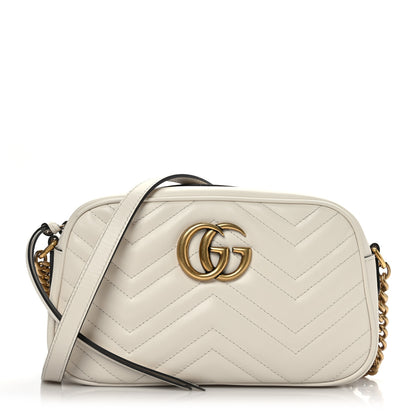 Gucci Calfskin Matelasse Small GG Marmont Chain Shoulder Bag White 1 of 10