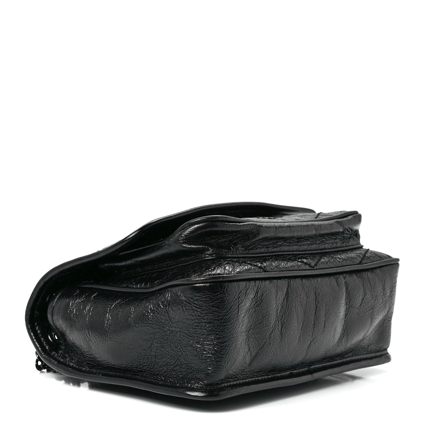 Crinkled Calfskin Matelasse Monogram Baby Niki Chain Satchel Black