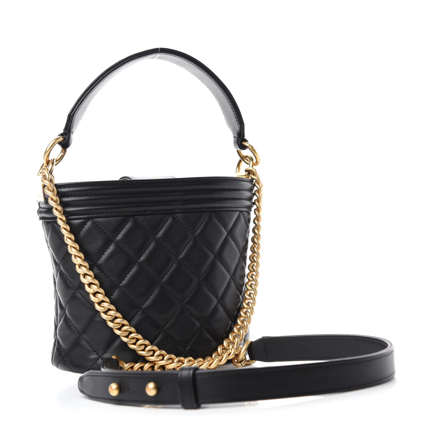 Calfskin Quilted Boy Bucket Bag Black