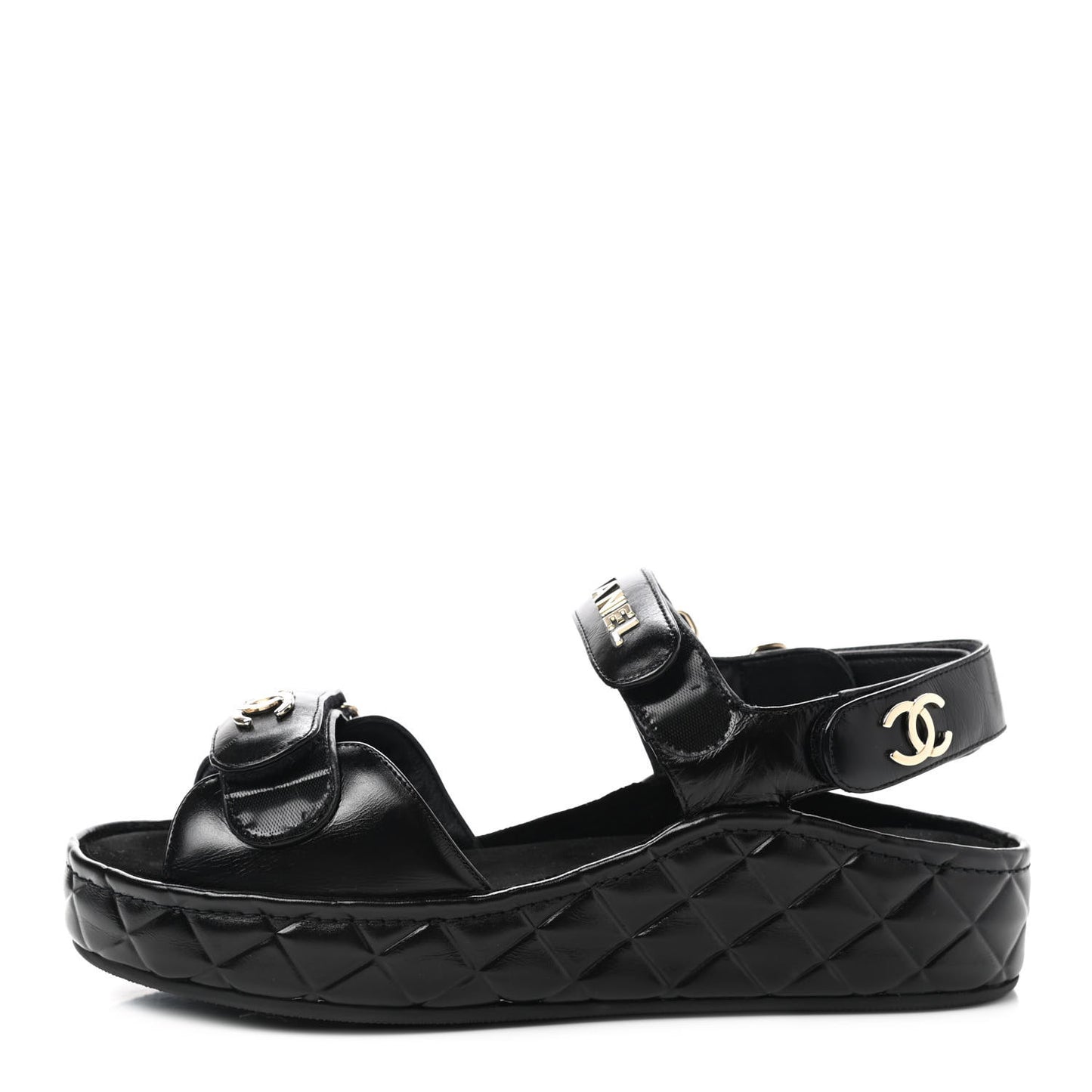 Shiny Calfskin Logo Platform Sandals 38 Black