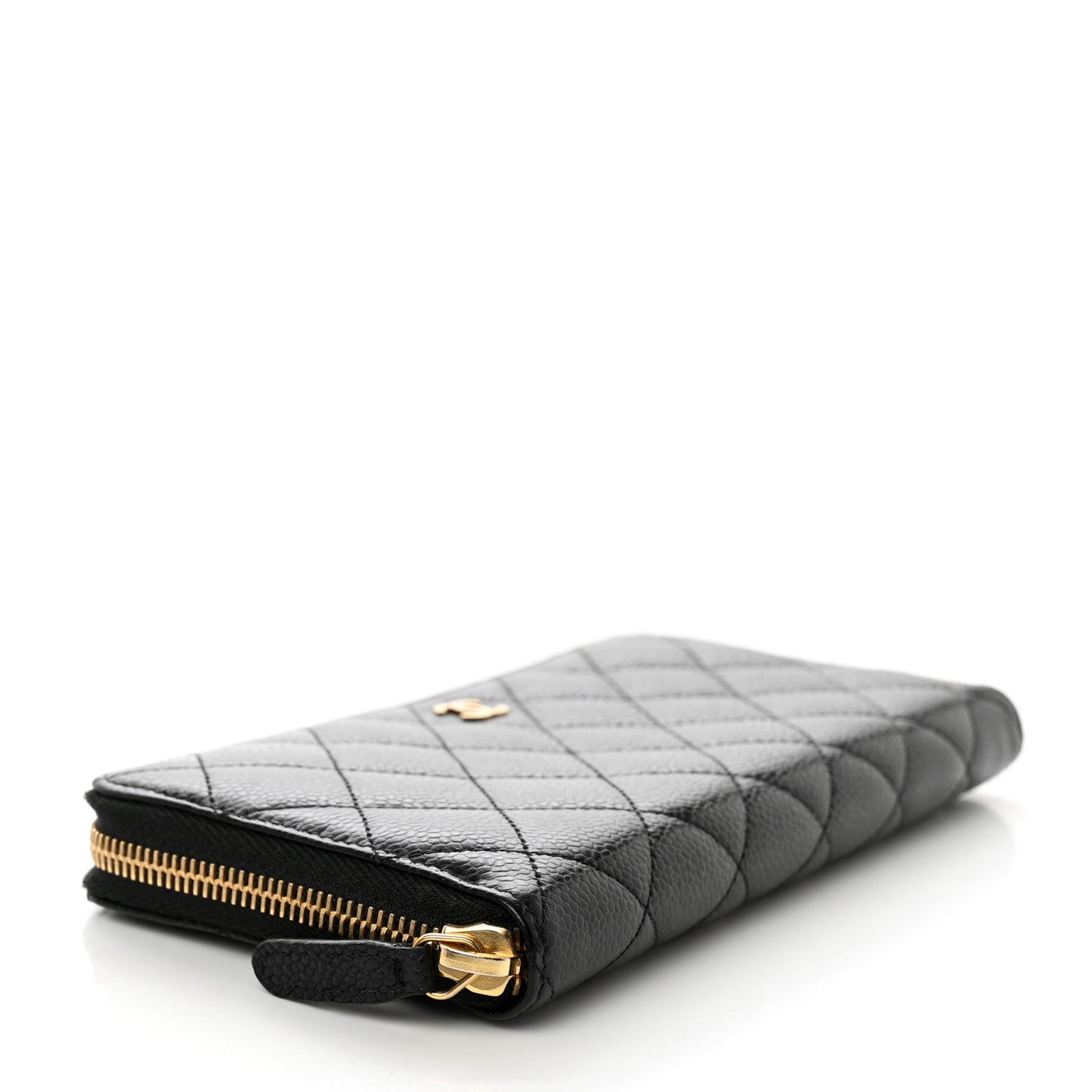 Caviar Quilted Large Gusset Zip Around Wallet Black
