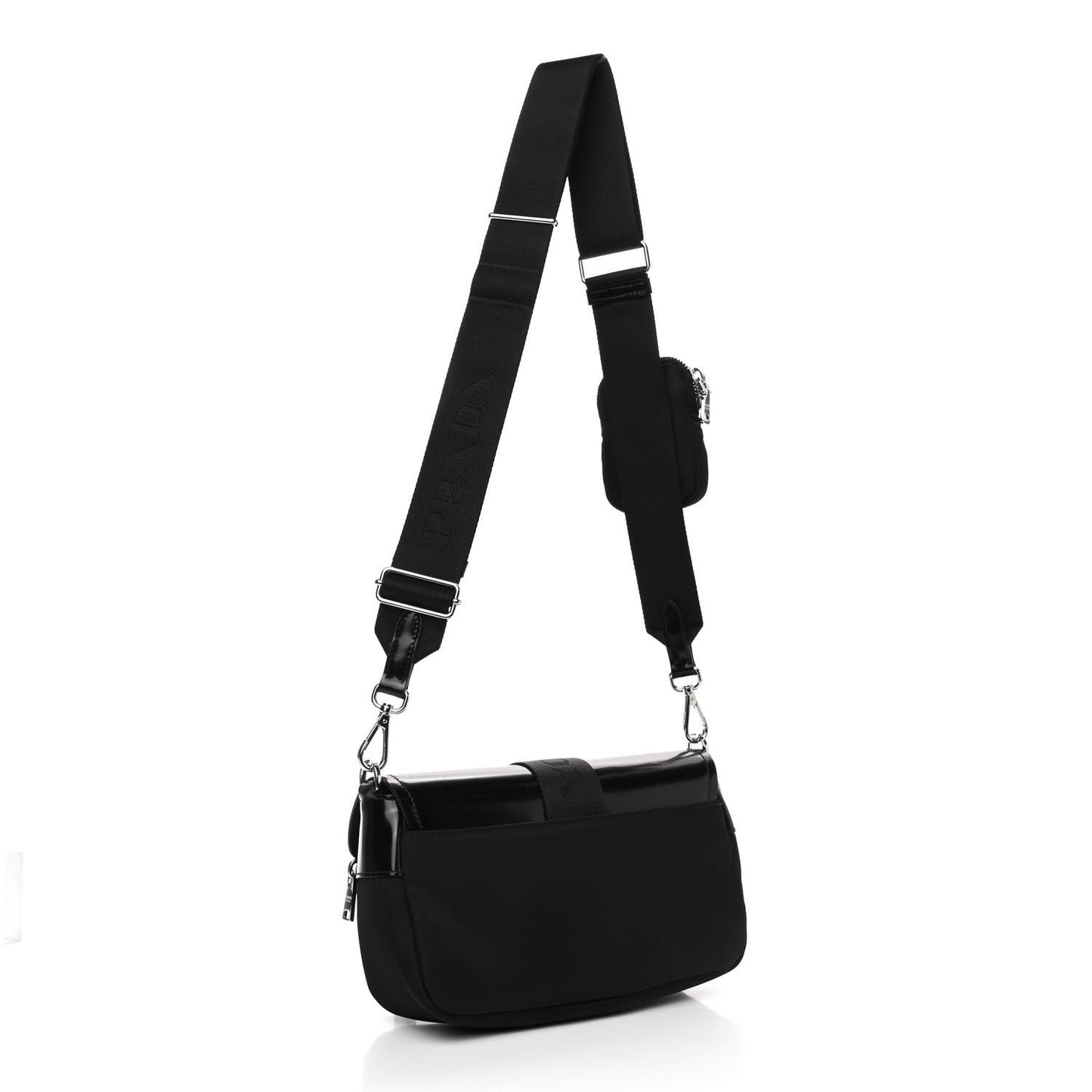 Re-Nylon Spazzolato Double Pocket Buckle Shoulder Bag Black