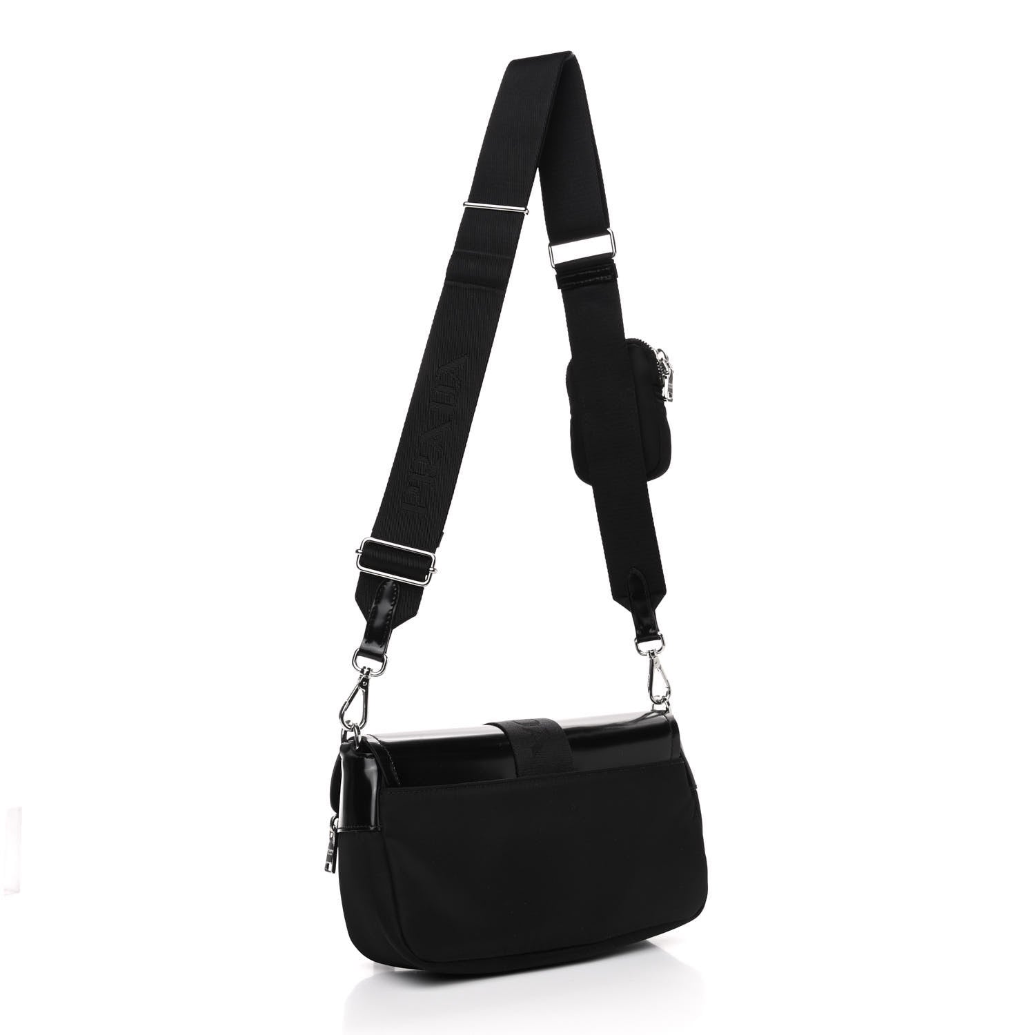 Prada Re-Nylon Spazzolato Double Pocket Buckle Shoulder Bag Black 2 of 4