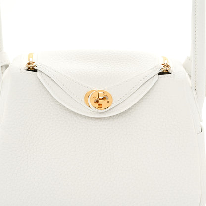 Hermes Taurillon Clemence Mini Lindy 20 New White 8 of 11