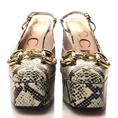 Gucci Calfskin Snakeskin Print Horsebit Platform 35/120mm Slingback Pumps 36 Beige Avana 2 of 8