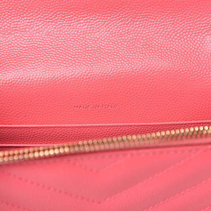 Saint Laurent Grain De Poudre Matelasse Chevron Monogram Envelope Chain Wallet Rose Clair 7 of 10