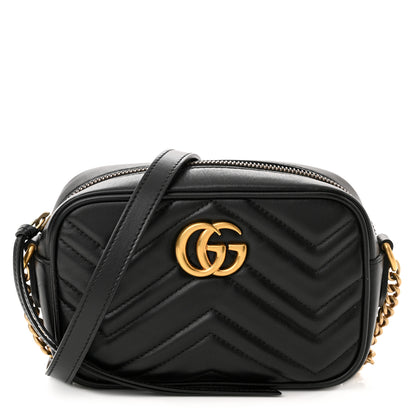 Gucci Calfskin Matelasse Mini GG Marmont Chain Shoulder Bag Black 1 of 10