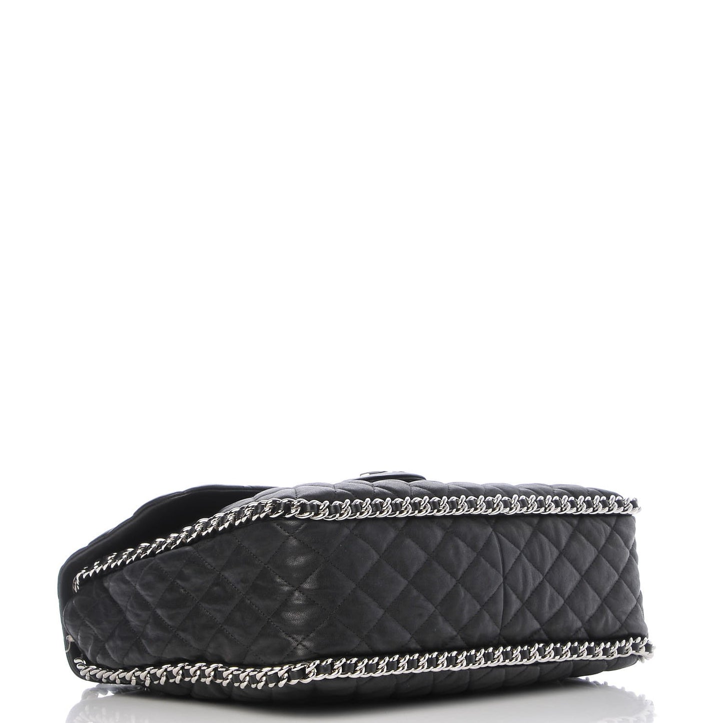 Washed Lambskin Maxi Chain Around Flap Black