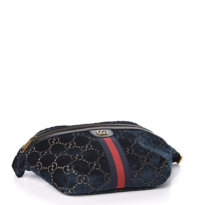 Gucci Velvet GG Monogram Web Belt Bag Blue Beige 4 of 10