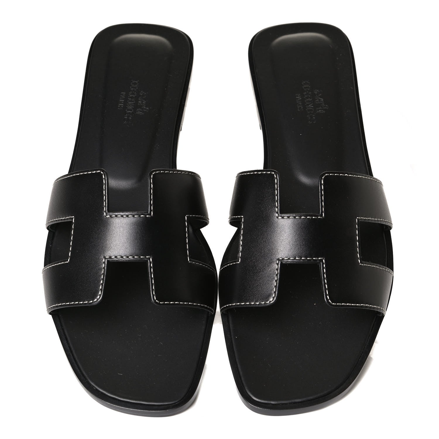 Hermes Box Calfskin Oran Sandals 37 Black 10 of 22