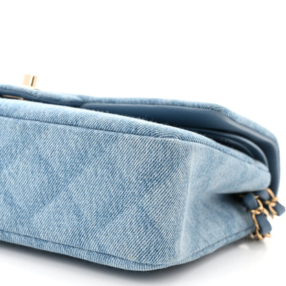 Chanel Printed Denim Quilted Medium Double Flap Light Blue 10 of 10