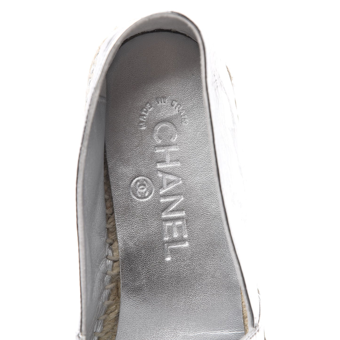 Laminated Goatskin CC Espadrilles 38 Silver
