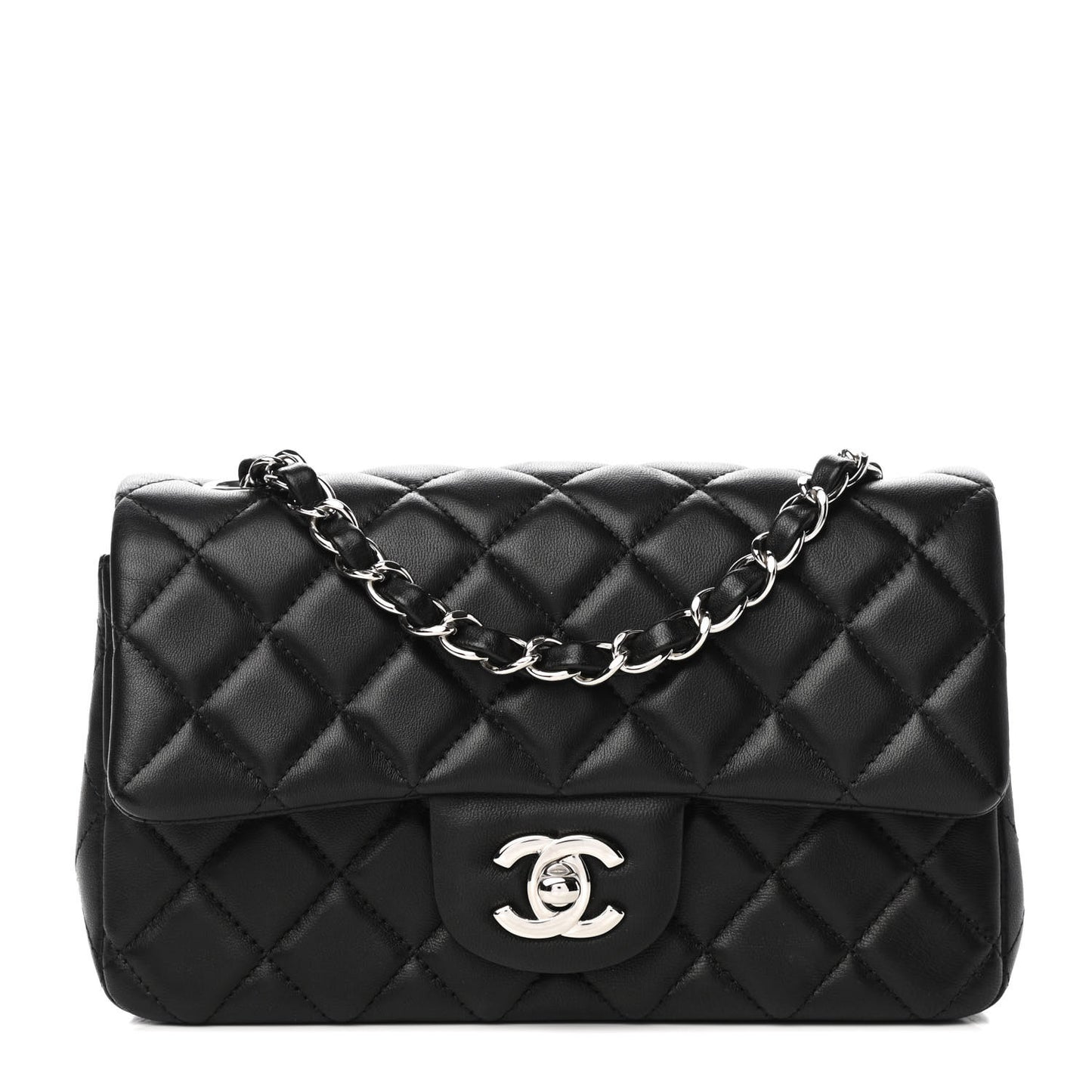 Lambskin Quilted Mini Rectangular Flap Black