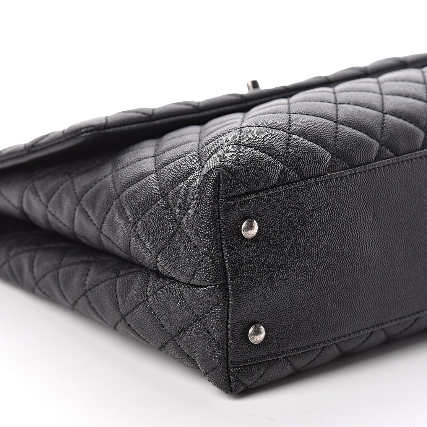 Caviar Lizard Quilted Large Coco Handle Flap Black