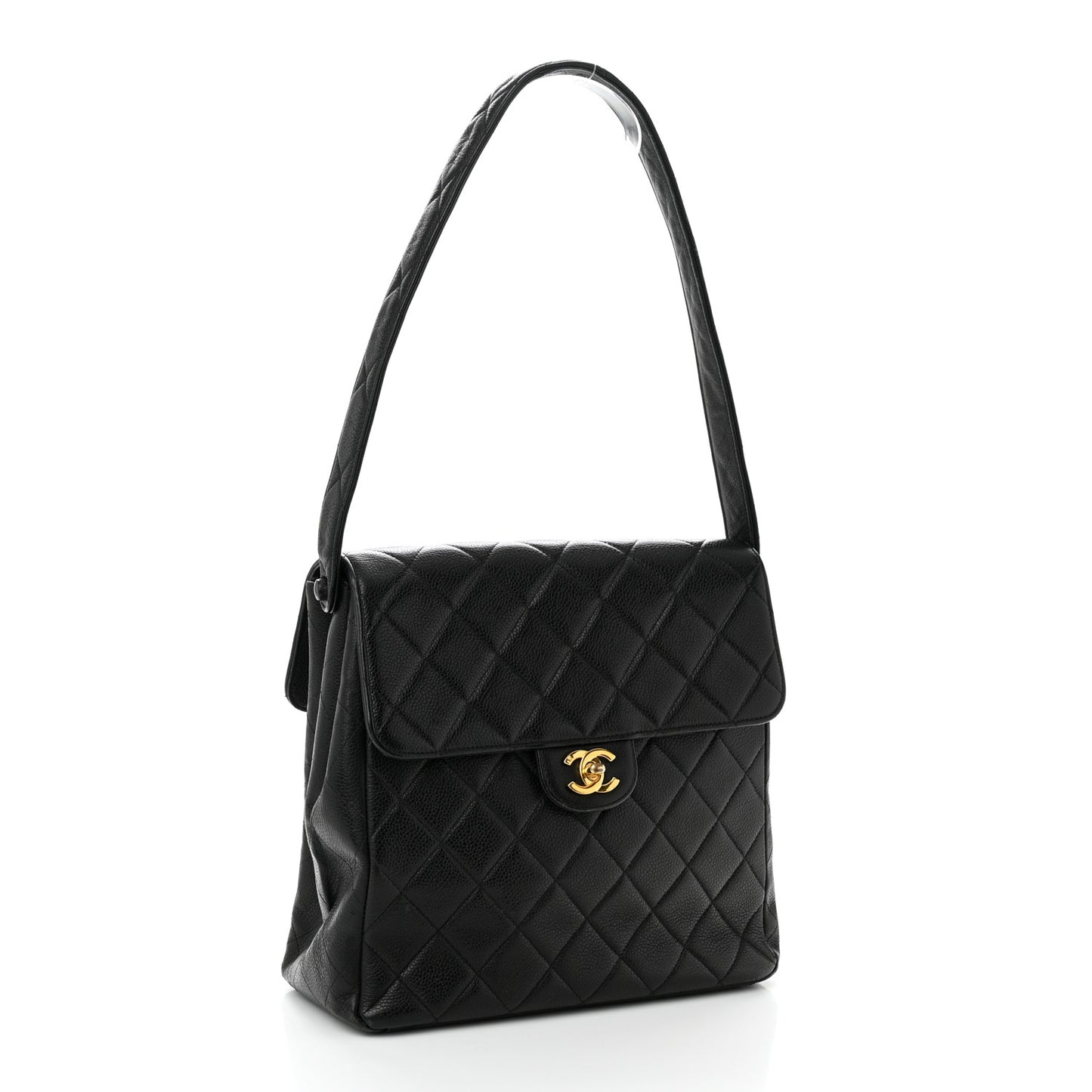 Caviar Quilted Medium Kelly Flap Black