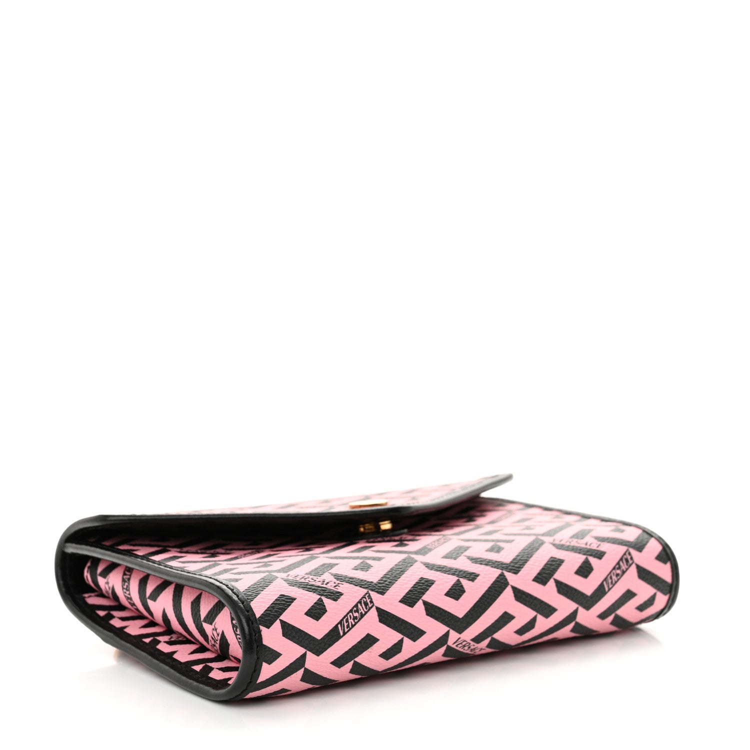 Versace Coated Canvas La Greca Signature Wallet On Chain Black Pink 4 of 11