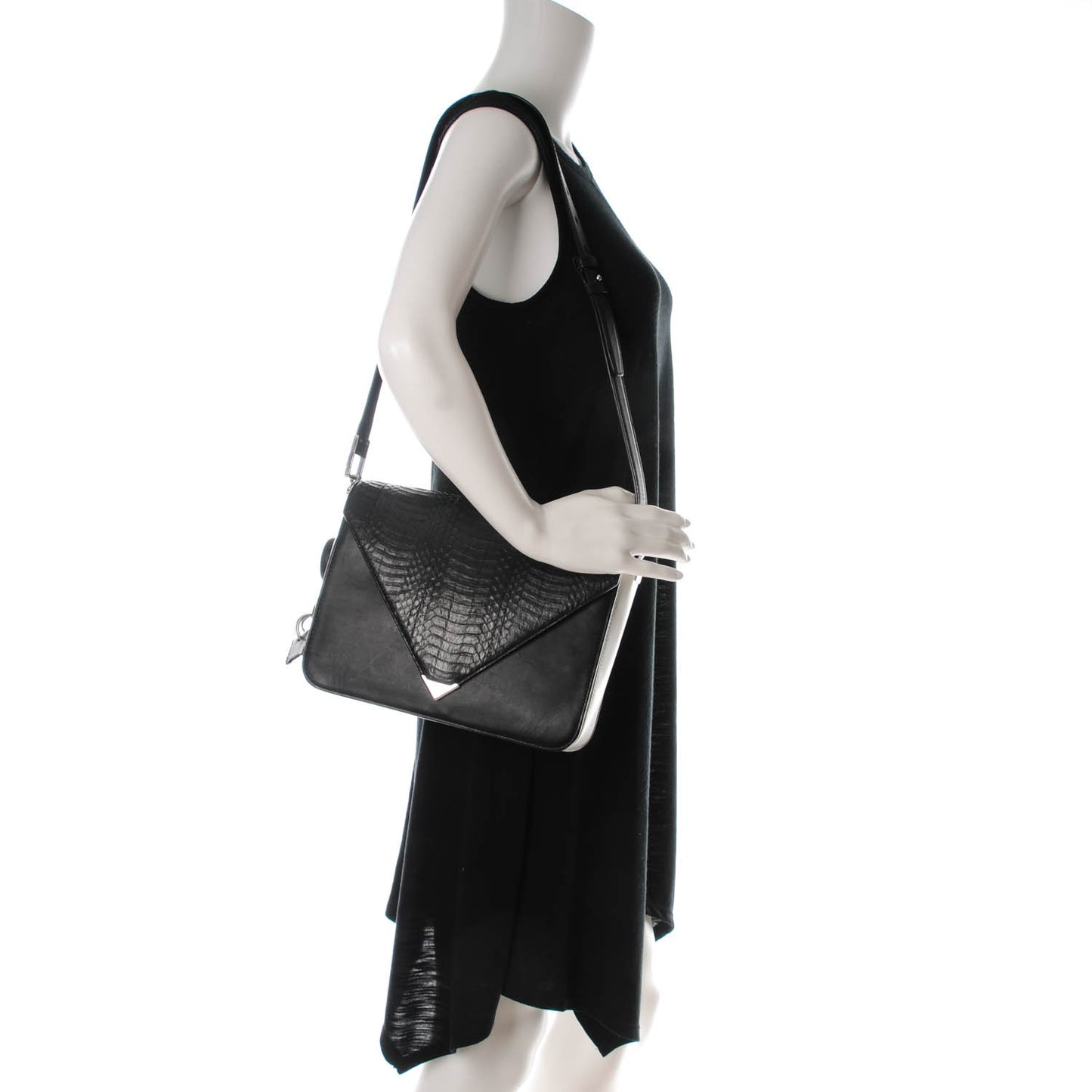 Snake Calfskin Embossed Large Prisma Envelope Sling Black White