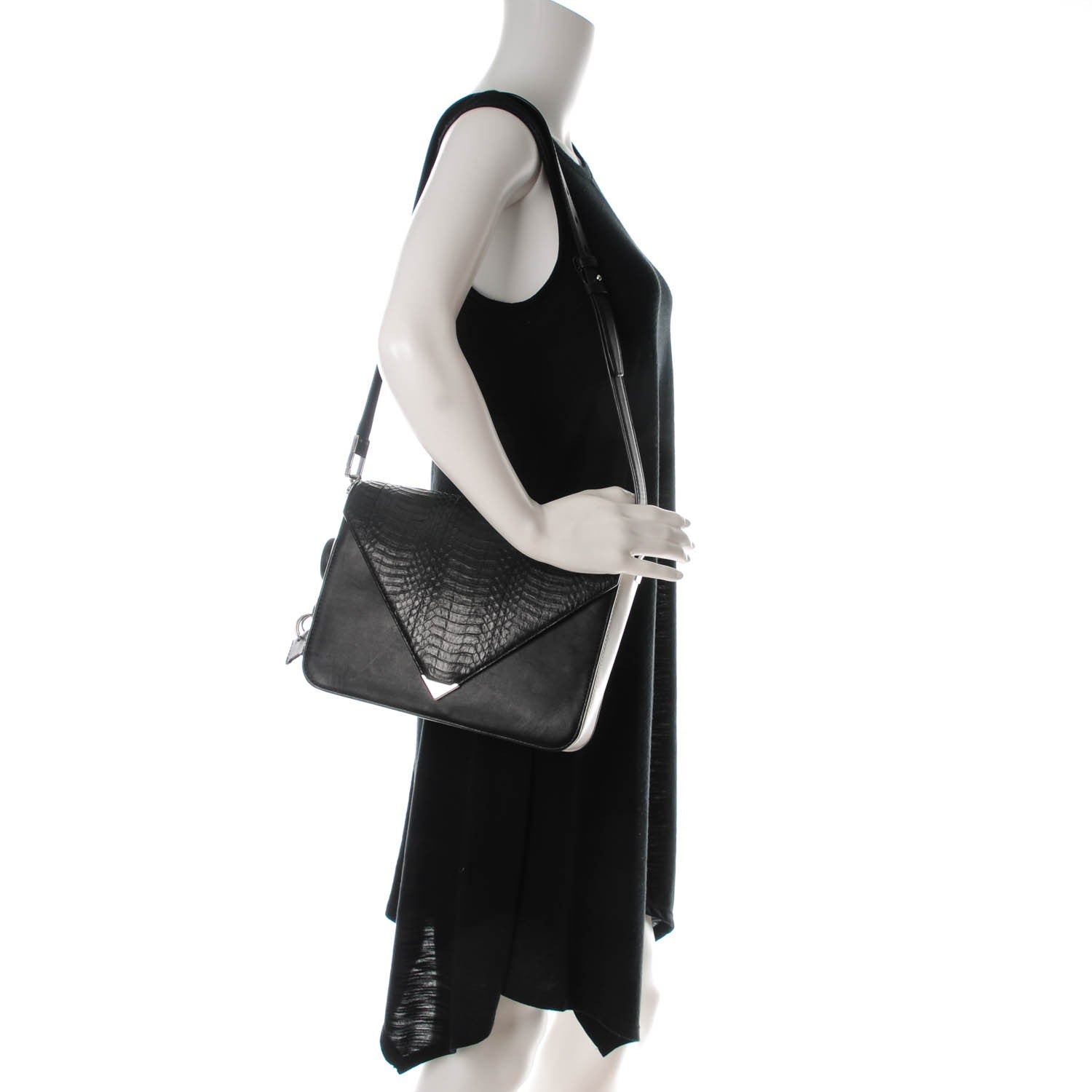 Alexander Wang Snake Calfskin Embossed Large Prisma Envelope Sling Black White 2 of 8