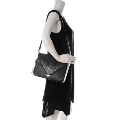 Alexander Wang Snake Calfskin Embossed Large Prisma Envelope Sling Black White 2 of 8