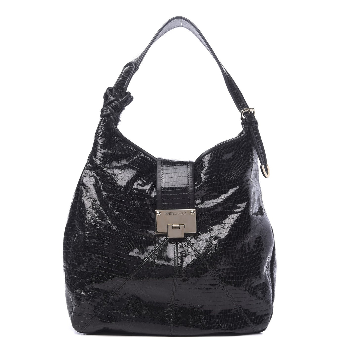 Snake Calfskin Embossed Rahmyn Hobo Bag Black