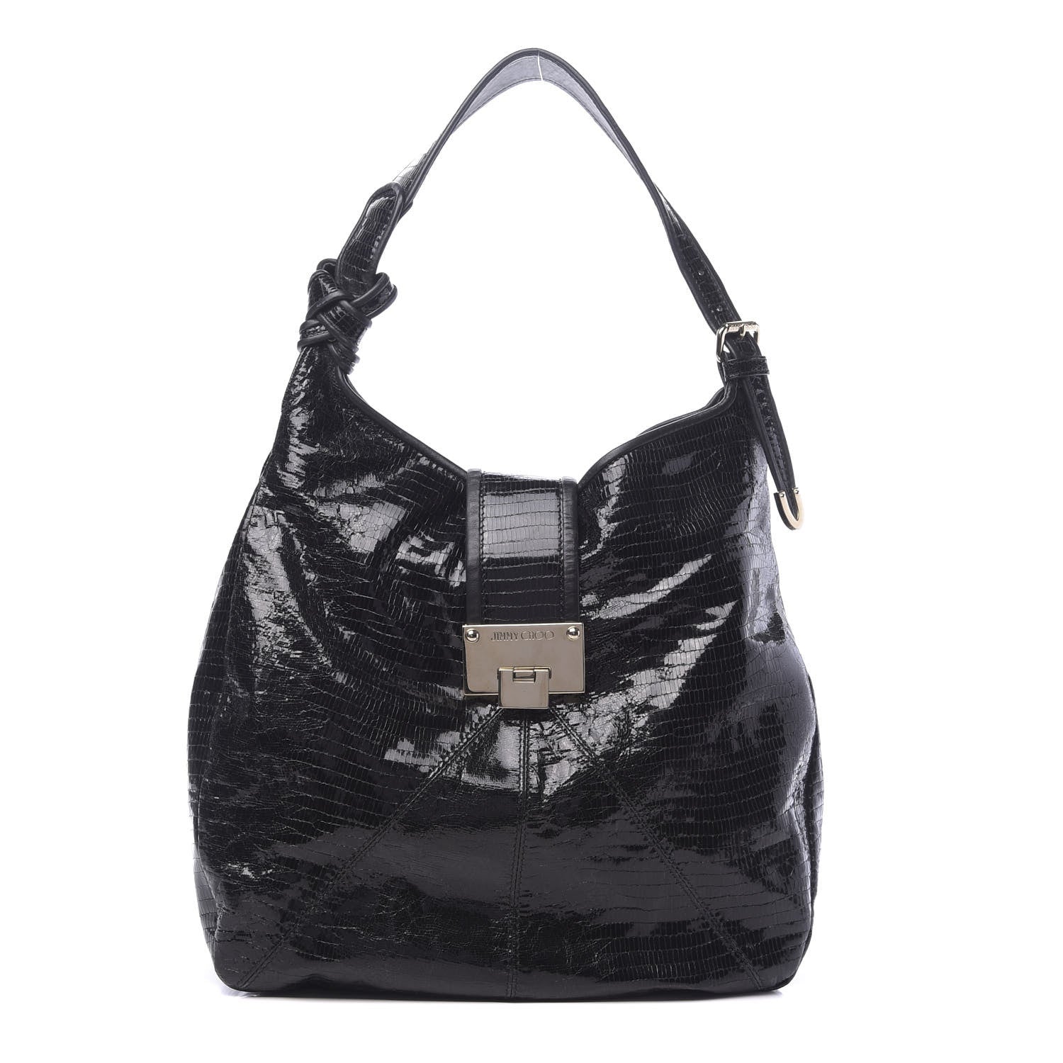 Jimmy Choo Snake Calfskin Embossed Rahmyn Hobo Bag Black 1 of 14