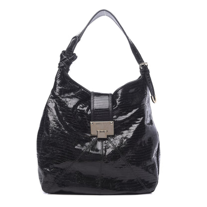 Jimmy Choo Snake Calfskin Embossed Rahmyn Hobo Bag Black 1 of 14