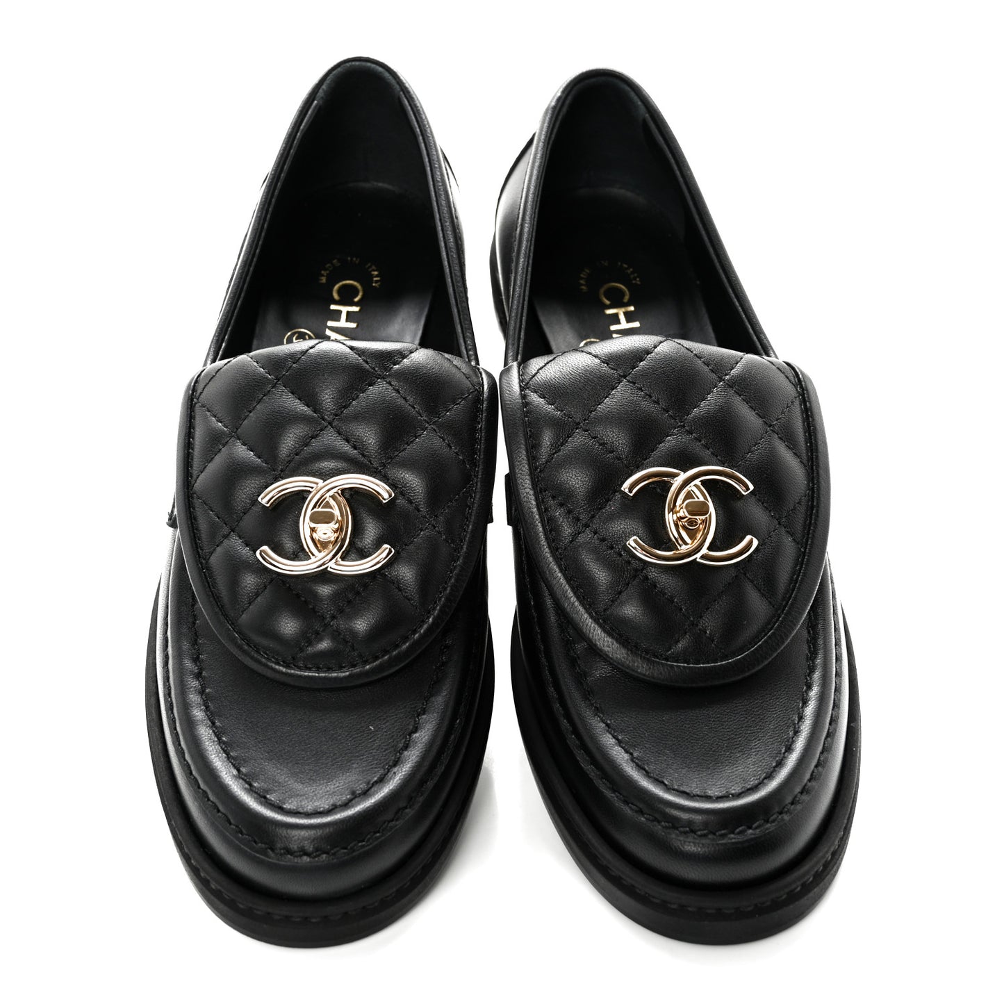 Lambskin Quilted CC Turnlock Loafers 37.5 Black