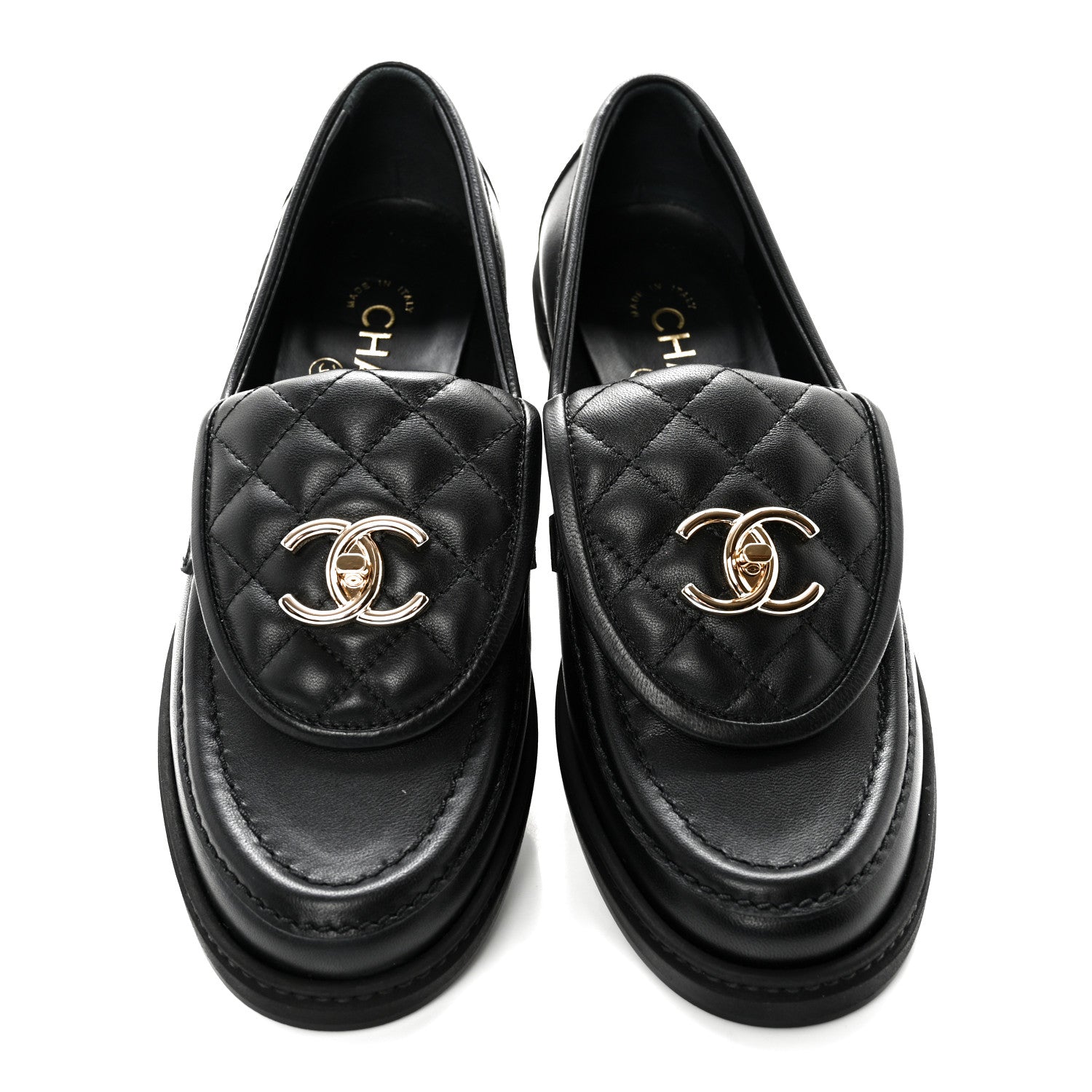 Chanel Lambskin Quilted CC Turnlock Loafers 37.5 Black 5 of 13