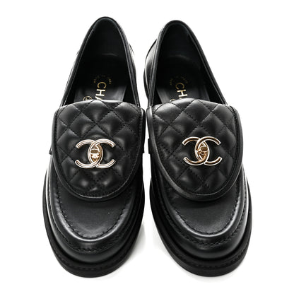 Chanel Lambskin Quilted CC Turnlock Loafers 37.5 Black 5 of 13